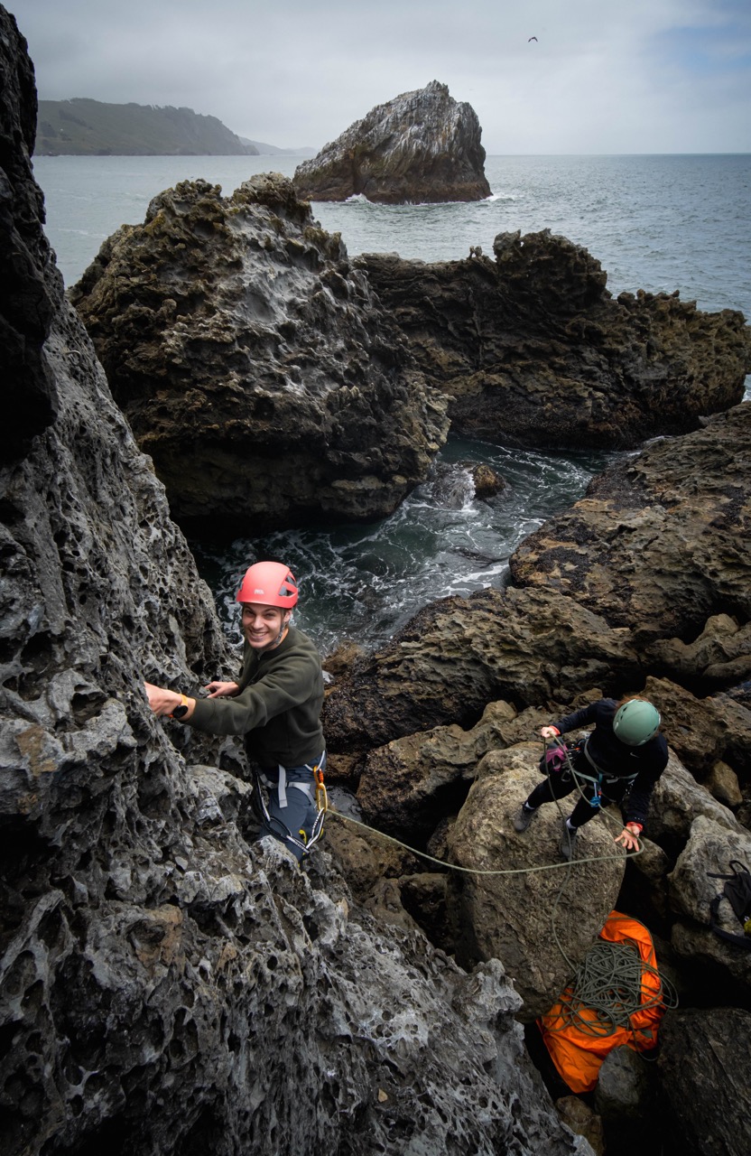 Picture of Aiden climbing at Mickey's beach.